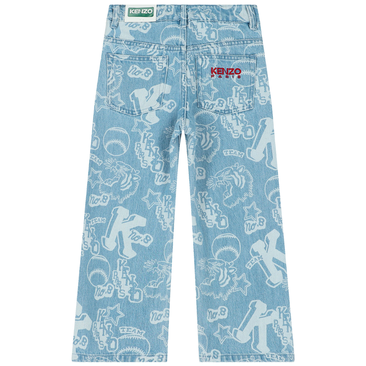 بنطلون بنات دينيم بالشعار باللون الأزرق, 1, hi-res